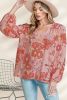 Multicolor Floral Print Lantern Sleeve Boho Peasant Blouse