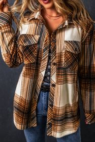 Multicolor Plaid Print Flap Pocket Button Up Shacket (size: (US 16-18)XL)