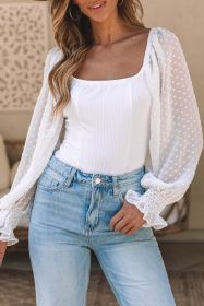 White Casual Solid Swiss Dot Ribbed Puff Sleeve Bodysuit (size: (US 16-18)XL)