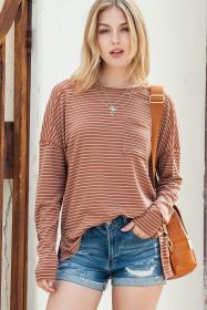 Stripe Side Slits Stitching Long Sleeve Top (size: (US 16-18)XL)