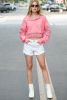 Pink Hollow Embroidery Patchwork Snap Button Sweatshirt