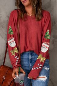 Red Sequined Graphic Christmas Casual Pullover Top (size: (US 4-6)S)