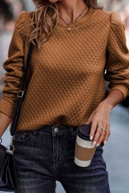 Brown Quilted Puff Sleeve Pullover Sweatshirt (size: (US 16-18)XL)