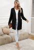 Black Ribbed Trim Hollow Knit Side Slits Cardigan