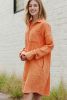 Orange Crinkled Pockets Button Up Shirt Dress
