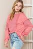 Rose Lighted Washed Waffle Knit Patchwork Sweatshirt