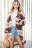 Dark Blue Color Block Striped Cut Out Knit Cardigan