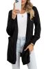 Black Ribbed Trim Hollow Knit Side Slits Cardigan