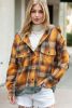 Orange Plaid Patchwork Frayed Trim Snap Button Hooded Jacket
