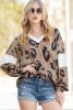 Multicolor Leopard V Neck Patchwork Long Sleeve Top