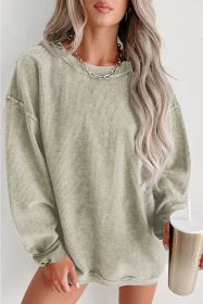 Green Ribbed Round Neck Drop Sleeve Pullover Sweatshirt (size: (US 16-18)XL)