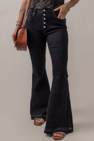 Black High Waist Button Front Flare Jeans (size: 18)