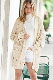 Apricot Casual Hollowed Knit Dolman Sleeve Cardigan (size: (US 16-18)XL)