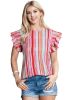 Multicolor Striped Summer Top Ruffle Sleeve Blouse for Women