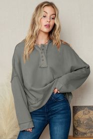 Grey Solid Casual Button Patchwork Trim Hoodie (size: (US 16-18)XL)