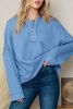 Light Blue Solid Patchwork Button Seam Trim Hoodie