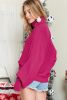 Rose Red Turtle Neck Batwing Sleeve Merry Christmas Sweater