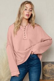 Pink Casual Button Patchwork Trim Hoodie (size: (US 16-18)XL)