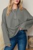 Grey Solid Casual Button Patchwork Trim Hoodie
