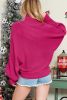 Rose Red Turtle Neck Batwing Sleeve Merry Christmas Sweater