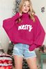Rose Red Turtle Neck Batwing Sleeve Merry Christmas Sweater