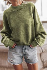 Green Light Plain Washed Drop Shoulder Pullover Sweatshirt (size: (US 16-18)XL)