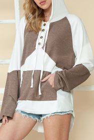 Multicolor Patchwork Kangaroo Pocket Loose Hoodie (size: (US 16-18)XL)