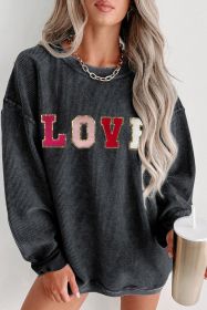Black Glitter LOVE Letter Graphic Corded Baggy Sweatshirt (size: (US 16-18)XL)
