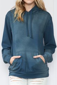 Dark Blue Washed Kangaroo Pocket Drawstring Hoodie (size: (US 16-18)XL)