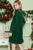 Green Long Sleeve Ruffle Velvet Button Up Shirt Dress