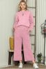 Pink Solid Color Quilted Long Sleeve Top and Pockets Pants Set