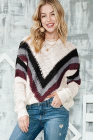 Chevron Striped Drop Shoulder Long Sleeve Pullover Sweater (size: (US 16-18)XL)