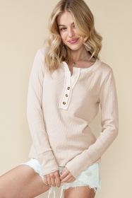Beige Waffle Textured Long Sleeve Henley Top (size: (US 16-18)XL)