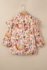 Multicolor Abstract Print 3/4 Puff Sleeve Ruffle Blouse