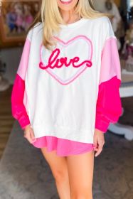 White Tinsel Love Heart Graphic Color Block Sweatshirt (size: (US 16-18)XL)