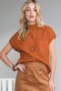 Gold Flame Patch Pocket Ribbed Knit Short Sleeve Sweater