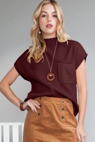 Mineral Red Patch Pocket Ribbed Knit Short Sleeve Sweater (size: (US 16-18)XL)