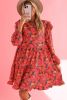 Rose Red Boho 60s Floral Print Ruffle Tiered Mini Dress