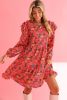 Rose Red Boho 60s Floral Print Ruffle Tiered Mini Dress