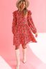 Rose Red Boho 60s Floral Print Ruffle Tiered Mini Dress