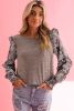 Apricot Pink Contrast Ruffle Floral Sleeve Top