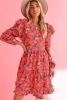 Rose Red Boho 60s Floral Print Ruffle Tiered Mini Dress