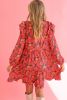 Rose Red Boho 60s Floral Print Ruffle Tiered Mini Dress