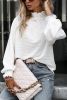 White Frill Smocked Casual Textured Bishop Sleeve Blouse
