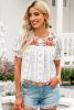 White Floral Embroidered Ethnic Printed Crinkle Blouse