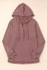 Red Casual Button High Low Hem Drawstring Hoodie