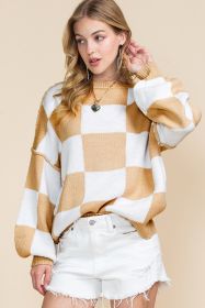 Khaki Plaid Bishop Sleeve Pullover Sweater (size: (US 0-2)XS)