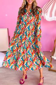 Multicolor Abstract Geometric Print Notch Neck Tiered Boho Dress (size: (US 16-18)XL)