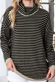 Black Striped Turtleneck Long Sleeve Sweater (size: (US 16-18)XL)