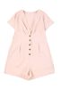 Pink Deep V Neck Buttoned High Waist Romper